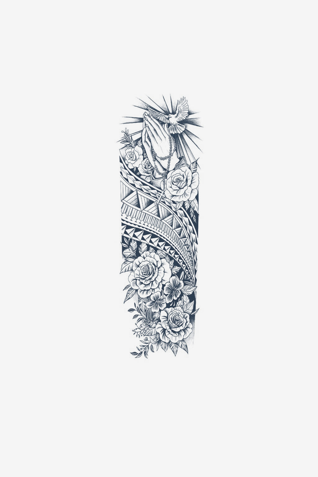 Model de tatuaj temporar Rugaciune, cu o compoziție florală care evocă rugăciunea
