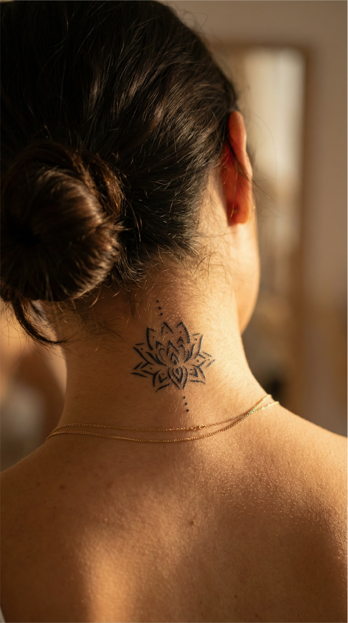 Tatuaj temporar fine line în formă de lotus, potrivit ca element individual într-un set