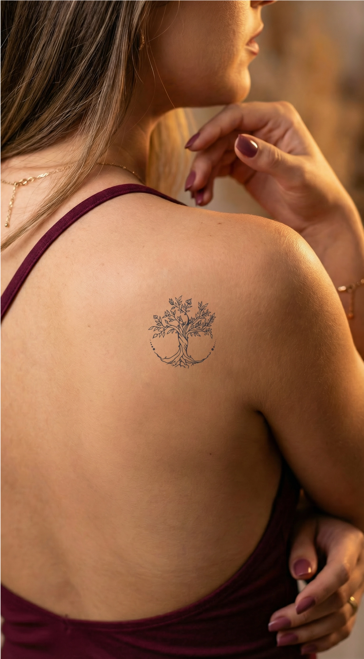 Model temporar Copacul vieții, linie fină, aplicat pe piele